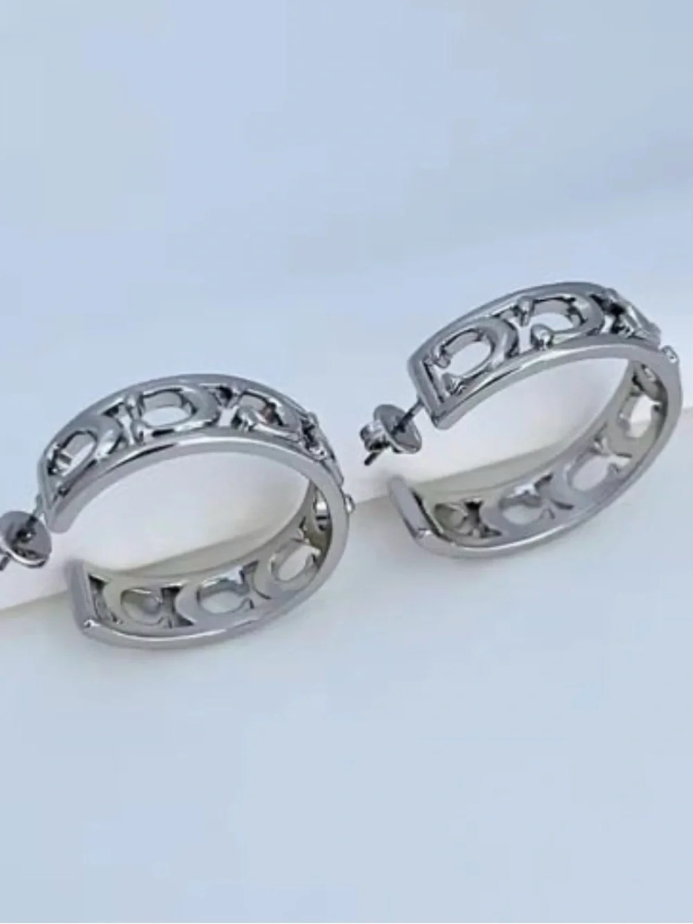 Coach Silver-Tone Signature Cutout Hoop Earrings - Picture 7 of 8